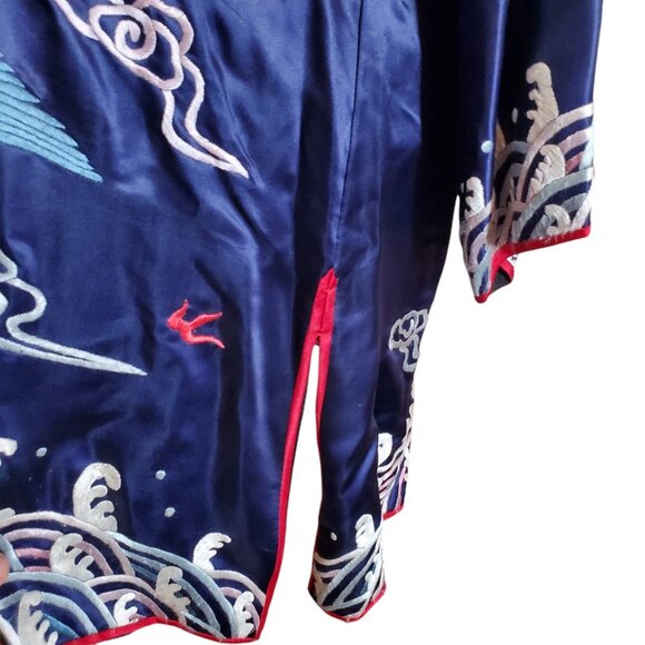 Vintage Handmade Unisex Chinese Silk Kimono Jacket Blouse Robe Royal Blue Sz O/S - Picture 6 of 9